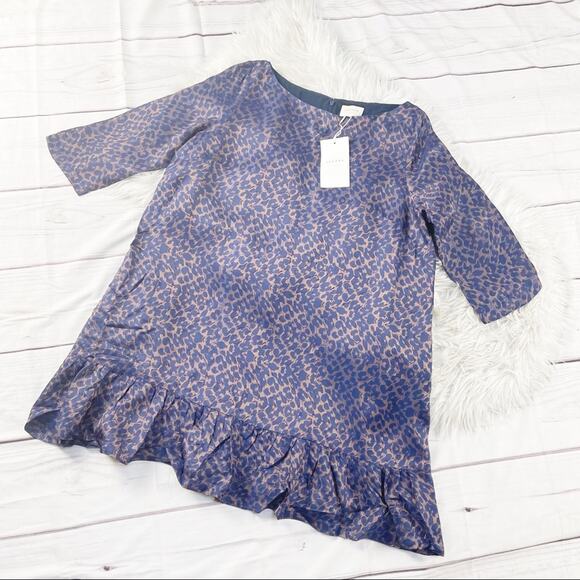 Sezane Women's Auberie Leopard Print Blue and Brown Boat neck Dress Size 12 - Picture 2 of 6